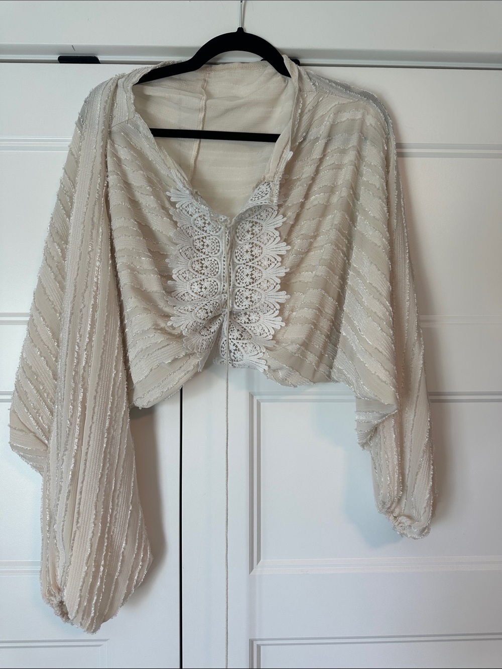 Ivory Beaded Open-Front Shrug